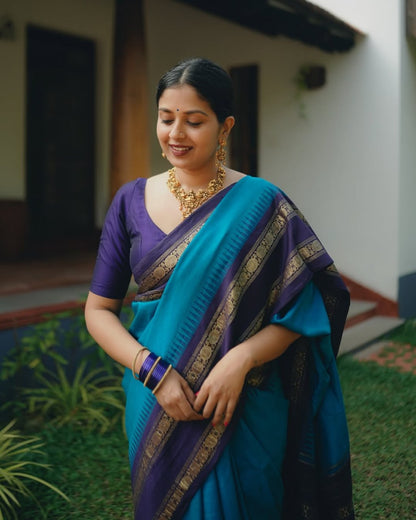 Royal Blue Banarasi Soft Silk Saree with Gold Zari Weaving