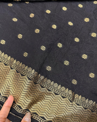 Elegant Black Banarasi Soft Silk Saree with Gold Zari Weaving