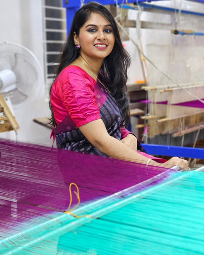 Royal Purple & Pink Banarasi Soft Silk Saree with Silver Zari Weaving