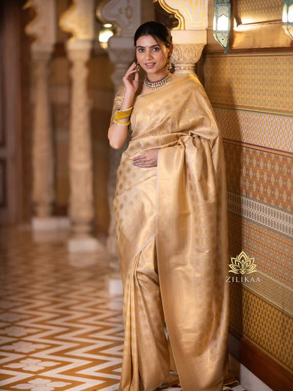 Golden Banarasi Soft Silk Saree with Rich Gold Zari Weaving
