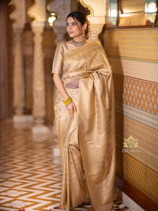 Golden Banarasi Soft Silk Saree with Rich Gold Zari Weaving