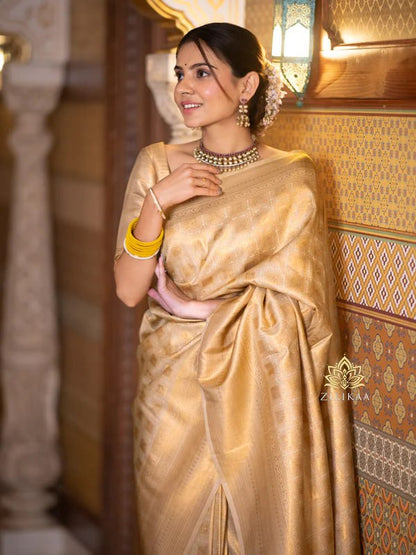 Golden Banarasi Soft Silk Saree with Rich Gold Zari Weaving