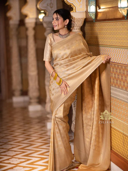 Golden Banarasi Soft Silk Saree with Rich Gold Zari Weaving