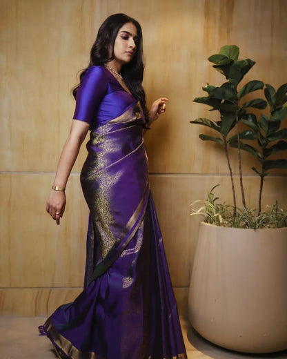 Royal Purple Banarasi Soft Silk Saree with Gold Zari Weaving