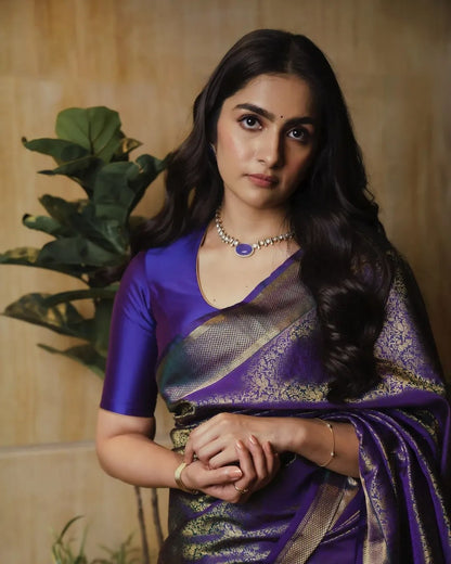 Royal Purple Banarasi Soft Silk Saree with Gold Zari Weaving