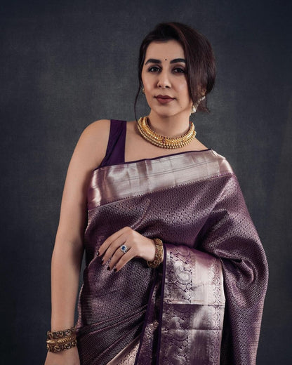 Elegant Lavender Banarasi Soft Silk Saree with Gold Zari Weaving