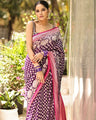Royal Violet Banarasi Soft Silk Saree with Gold Zari Weaving