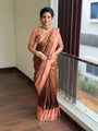 Coffee Brown & Peach Banarasi Soft Silk Saree with Gold Zari Weaving