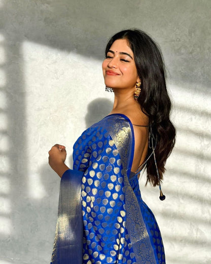 Royal Blue Banarasi Soft Silk Saree with Gold Zari Weaving