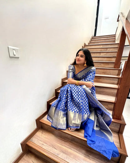 Royal Blue Banarasi Soft Silk Saree with Gold Zari Weaving