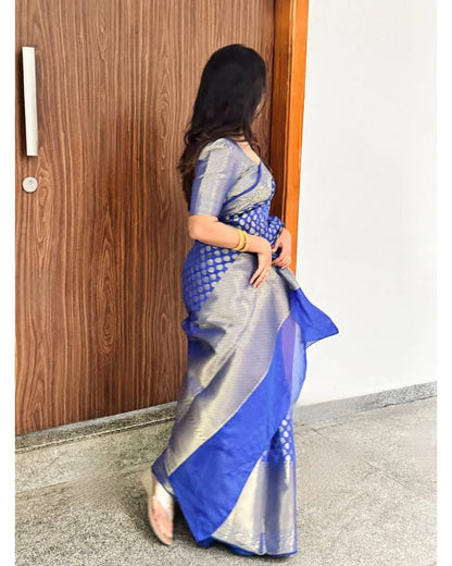 Royal Blue Banarasi Soft Silk Saree with Gold Zari Weaving