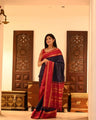 Blue & Red Banarasi Soft Silk Saree with Gold Zari Weaving