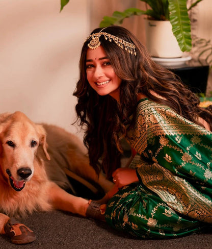 Emerald Green Banarasi Soft Silk Saree for Wedding & Festive Wear