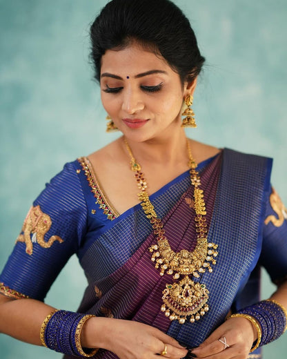 Eternal Grace Banarasi Silk Saree in Blue & Purple with Rich Dual Zari Weave