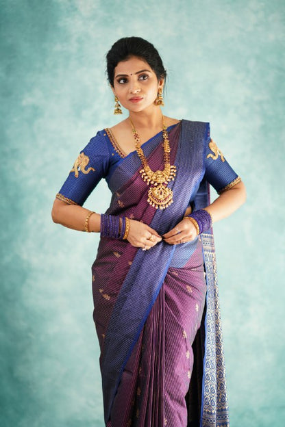Eternal Grace Banarasi Silk Saree in Blue & Purple with Rich Dual Zari Weave