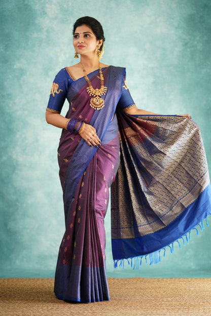 Eternal Grace Banarasi Silk Saree in Blue & Purple with Rich Dual Zari Weave