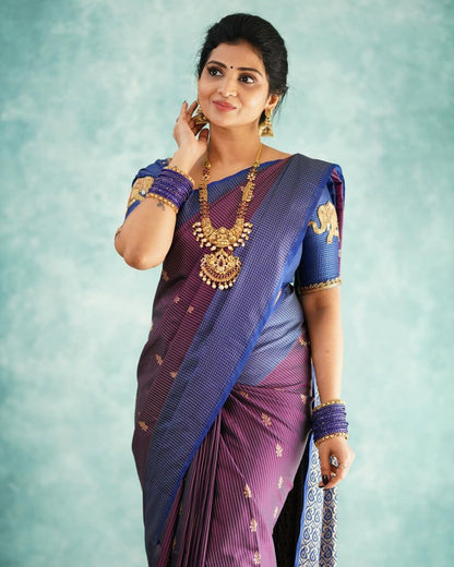 Eternal Grace Banarasi Silk Saree in Blue & Purple with Rich Dual Zari Weave