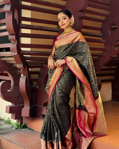 Regal Bloom Banarasi Soft Silk Saree with Gold Zari Floral Weaving