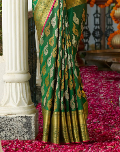 Emerald Royale Banarasi Soft Silk Saree with Rich Golden Zari Weaving