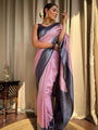 Blush Majesty Banarasi Soft Silk Saree with Charcoal Zari Border