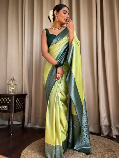 Blush Majesty Banarasi Soft Silk Saree with Charcoal Zari Border