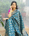Teal Blue Banarasi Soft Silk Saree with Golden Zari Weaving