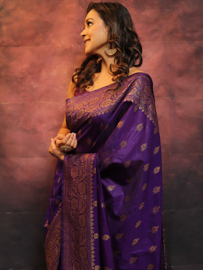 Royal Purple Heritage Banarasi Saree Crafted in Pure Soft Silk