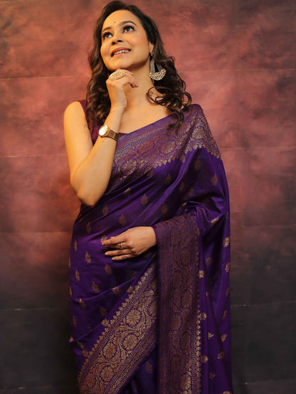 Royal Purple Heritage Banarasi Saree Crafted in Pure Soft Silk