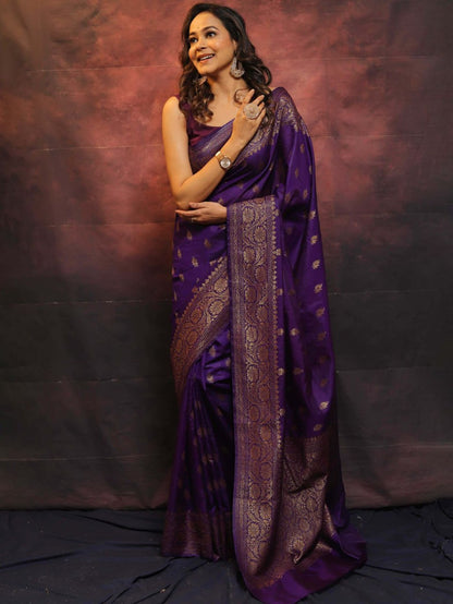 Royal Purple Heritage Banarasi Saree Crafted in Pure Soft Silk