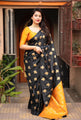 Black Banarasi Soft Silk Saree with Dual-Tone Contrast Pallu & Golden Zari Butta