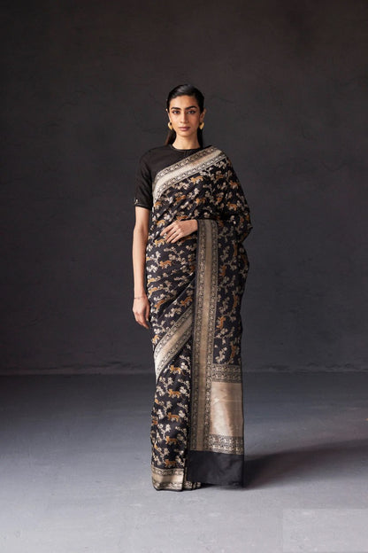 Aaryahi Panthera Banarasi Soft Silk Saree – Heritage Animal Motif Weave