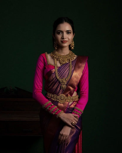 Ruhani Magenta Majesty Banarasi Soft Silk Saree – The Essence of Royal Tradition