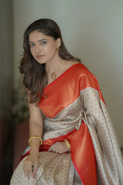 Royal Duo Banarasi Soft Silk Sarees – Purple & Cream-Orange Combo