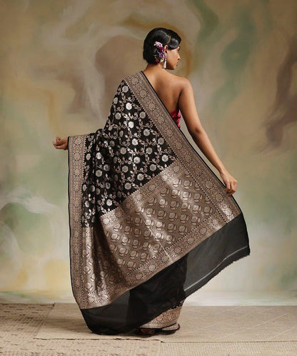 Classic Black Banarasi Soft Silk Saree with Silver Zari Weaving & Rich Pallu