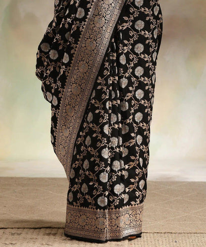Classic Black Banarasi Soft Silk Saree with Silver Zari Weaving & Rich Pallu