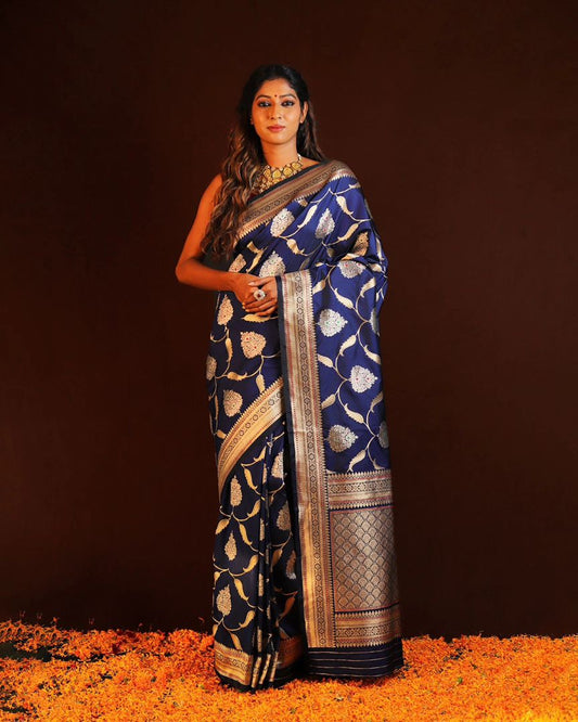 Royal Blue Banarasi Soft Silk Saree with Golden Zari Weaving & Traditional Border