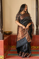 Elegant Black & Copper Banarasi Soft Silk Saree with Antique Zari Border