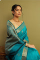 Aqua Blue Banarasi Soft Silk Saree with Gold & Silver Zari Weaving Border