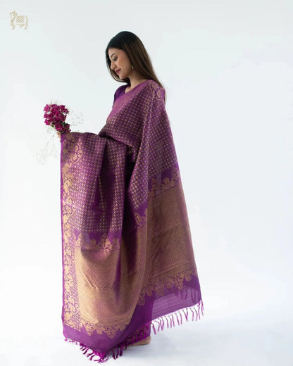 Royal Purple Banarasi Soft Silk Saree with Copper MX Zari Weaving