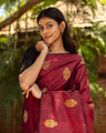 Maroon Banarasi Soft Silk Saree with Golden Zari Butta Work