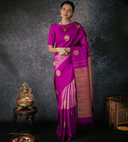 Royal Magenta Banarasi Soft Silk Saree with Golden Zari Weaving
