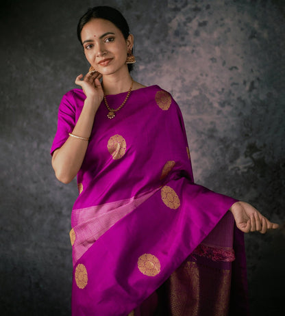 Royal Magenta Banarasi Soft Silk Saree with Golden Zari Weaving