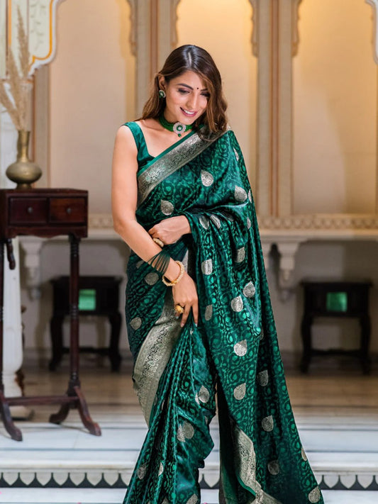 Elegant Banarasi Soft Silk Saree Collection with Gold & Silver Zari Weaving – Royal Green, Teal Blue & Maroon Shades