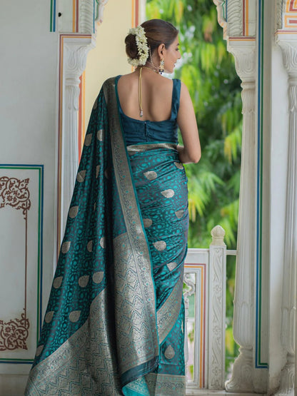 Elegant Banarasi Soft Silk Saree Collection with Gold & Silver Zari Weaving – Royal Green, Teal Blue & Maroon Shades