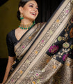 Black Banarasi Soft Silk Saree with Multicolor Floral Zari Weaving and Rich Silver Border