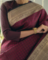 Maroon Banarasi Soft Silk Saree with Antique Gold Zari Weaving and Rich Pallu