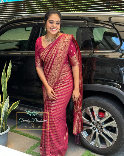 Ira Golden Stripes Banarasi Soft Silk Saree