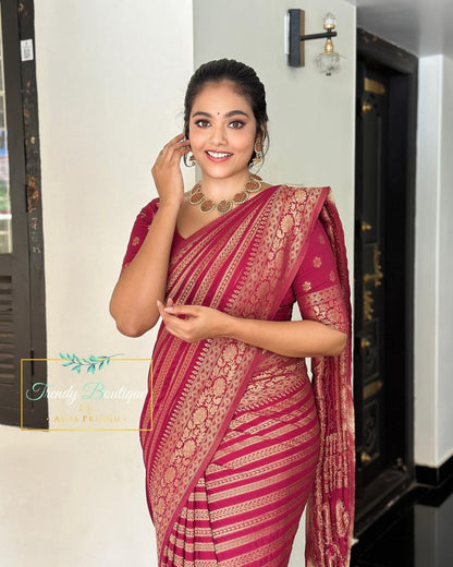 Ira Golden Stripes Banarasi Soft Silk Saree