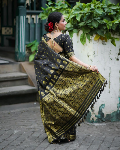 Classic Black & Gold Banarasi Soft Silk Saree with Traditional Zari Weaving