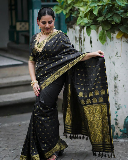 Classic Black & Gold Banarasi Soft Silk Saree with Traditional Zari Weaving